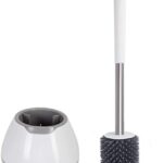 Toilet Brush and Holder Set, Silicone & Antibacterial Bristles Bathroom Cleaning Bowl Brush Kit White