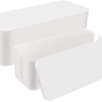 Cable Management Box Cord Organizer Large Storage Holder for Desk TV Computer USB Hub System to Cover and Hide & Power Strips & Cords 16'' x 6.2 x 5.4 and 13 x 5.3 x 5(White)[Set of Two]