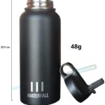 Water Bottle Stainless Steel and Double Wall Vacuum Insulated Straw Cap with Leak Proof, 18/8 Steel, Black, 950 ml(32 oz) - Image 3