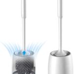 White Toilet Brush and Holder Set, Antibacterial & Silicone Bathroom Toilet Bowl Brush Set, No Scratch Soft Toilet Cleaner Brush