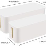 Cable Management Box Cord Organizer Large Storage Holder for Desk TV Computer USB Hub System to Cover and Hide & Power Strips & Cords 16'' x 6.2 x 5.4 and 13 x 5.3 x 5(White)[Set of Two] - Image 3