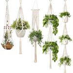 5 Pack Macrame Plant Hangers, Different Tiers, Handmade Cotton Rope Hanging Planters Set Flower Pots Holder Stand, for Indoor Outdoor Boho Home Decor
