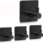 Adhesive Hooks, Heavy Duty Durable 304 Stainless Steel Wall Hangers, Waterproof Rustproof Oil Proof for Kitchen, Bathrooms, Doors, Office, Closet Black[4 Pack]