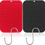 Silicone Trivet Mats, 2 pcs Thick Wave Silicone Insulation Pad with 2 pcs S Shaped Hook, Anti hot Pad/Table Coaster/Cup Pad