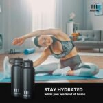 Water Bottle Stainless Steel and Double Wall Vacuum Insulated Straw Cap with Leak Proof, 18/8 Steel, Black, 950 ml(32 oz) - Image 6