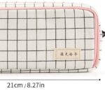 Large Pencil Case Big Capacity 3 Compartments Canvas Pencil Pouch for Teen Boys Girls School Students(Pink Strip Black Grid) - Image 3