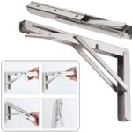 18'' Folding Shelf Brackets Max. Load 440 lb, Heavy Duty Stainless Steel DIY Wall Mounted Shelf Bracket Space Saving for Table Work Bench, Pack of 2