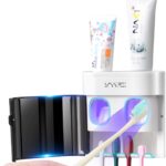 Toothbrush Holder Wall Mounted Automatic Toothpaste Dispenser Dustproof Cover Toothbrush Holder for Shower Bathroom Set with 2 Toothpaste Squeezers