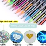 48 Packs Colour Gel Ink Pens Set Glitter Metallic Gel Pens Art Markers for Adult Coloring Books Pastel Gel Pen Set Draw and Write 1.0mm Tip 12 Metallic 12 Glitter 12 Neon 12 Pastel - Image 2