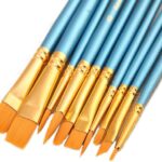 10 Pieces Synthetic Hair Paint Brush Set, Blue, for Acrylic, Oil and Watercolor Painting(1 Set)