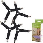 Bed Sheet Straps Suspenders Adjustable Triangle Fitted Sheets Corner Holder Clip Elastic Grippers Mattress Pad Cover Fasteners with Metal Clips, Set of 4