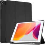 ProCase iPad 10.2 8th Gen 2020 / 7th Generation 2019 with Pencil Holder, Flexible Soft TPU Back Cover Ultra Slim Lightweight Stand Protective Case for Apple iPad 8/7 Black