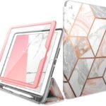 Cosmo Case for New iPad 8th/7th Generation, iPad 10.2 2020 2019 Case, Full Body Trifold with Built in Screen Protector Protective Smart Cover with Auto Sleep/Wake & Pencil Holder(Marble)