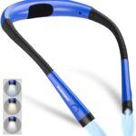 LED Neck Reading Light, Book Light for Reading in Bed, 3 Colors, 6 Brightness Levels, Bendable Arms, Rechargeable, Long Lasting, Blue, Perfect for Reading, Knitting, Camping, Repairing