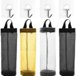 Plastic Bag Holder, 4 Pcs Household Foldable Breathable Hanging Mesh Garbage Bags Organizer with 4 Pcs Hook Hanger for Home and Kitchen Black/Yellow/Grey
