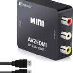 T RCA to HDMI, AV to HDMI, 1080P Mini RCA Composite CVBS Video Audio Converter Adapter Supporting PAL/NTSC for PC Laptop Xbox PS4 TV STB VHS VCR Camera DVD Upscaling[Extra HDMI Cable]