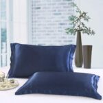 Pillow Shams Set of 2, Pillowcases, Silky Satin, for Hair, Super Soft and Luxury(Two Standard Pillowcases, Navy Blue)