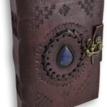 Leather Journal with Blue Stone Writing Pad Blank Notebook Handmade Notepad for Men & Women Unlined Paper Best Present Art Sketchbook Travel Diary to Write Book of Shadow Refillable Grimoire