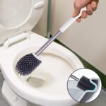Toilet Brush and Holder Set, Silicone & Antibacterial Bristles Bathroom Cleaning Bowl Brush Kit White - Image 2