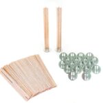 DIY 20 Pack Set of 130 mm / 5.1 inch Cross Wooden Core Wax Wicks Complete with Metal Base Anchor Holders for Handmade Candle Making