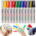 Acrylic Paint Marker Pens Set of 12 Reversible Tip Colored Artist Gold Marker Coloring Pen for Rock Painting Mug Design Ceramic Glass Metal Wood Fabric Canvas DIY Craft