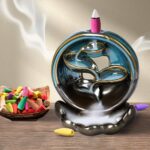 Incense Burner Rounded Waterfall Smoke Backflow Ceramic Cone Holder + 10 Cones Spiritual ecstasy