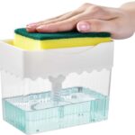 Soap Dispenser for Kitchen,Innovative Design,2 in 1 Sponge Holder and Dish Soap Pump with Hand Push,13 Ounces(White)