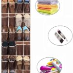 24 Mesh Shoe Storage Pockets Over The Door Hanging Shoe Organizer，Brown(60"x 18")