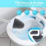 Toilet Brush and Holder Set Wall Mounted, Anti Rust WC Silicone Bristles Toilet Bowl Cleaner Brush Kit with Tweezer and Stainless Steel Handle for Bathroom Storage Household - Image 3