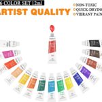 Acrylic Paint Set 16 x 12ml Tubes Artist Quality Non Toxic Rich Pigments Colors Great for Kids Adults Professional Painting on Canvas Wood Clay Fabric Ceramic Crafts - Image 2