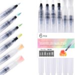 Water Brush Pens Water Colouring Brush Pens 6pcs for Water Soluble Colored Pencils, Water Color Water Base Markers, Powdered Pigment Watercolor Paints and Art Supplies