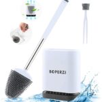 Toilet Brush and Holder Set Wall Mounted, Anti Rust WC Silicone Bristles Toilet Bowl Cleaner Brush Kit with Tweezer and Stainless Steel Handle for Bathroom Storage Household