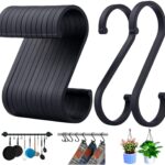 S Hooks, 12 Pack Aluminum S Shaped Hooks, Matte Finish S Hooks for Hanging Pots and Pans, Plants, Coffee Cups, Clothes, Towels in Kitchen, Bedroom, Bathroom, Office and Garden （Matte Black）