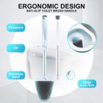 Toilet Brush and Holder Set Wall Mounted, Anti Rust WC Silicone Bristles Toilet Bowl Cleaner Brush Kit with Tweezer and Stainless Steel Handle for Bathroom Storage Household - Image 4