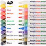 Acrylic Paint Marker Pens Set of 12 Reversible Tip Colored Artist Gold Marker Coloring Pen for Rock Painting Mug Design Ceramic Glass Metal Wood Fabric Canvas DIY Craft - Image 4