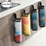 Plastic Bag Holder, 4 Pcs Household Foldable Breathable Hanging Mesh Garbage Bags Organizer with 4 Pcs Hook Hanger for Home and Kitchen Black/Yellow/Grey - Image 2