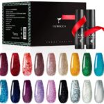 Gel Nail Polish Set Glitter Effect 18 Colors, Base Coat Top Coat UV Acryl Gel Nail Art Set Soak Off UV LED