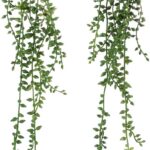 Artificial Hanging Succulent Plants 2 Pack String of Pearls Plant Artificial Hanging Plants Unpotted Faux Plants Decor(Small)