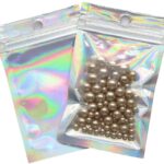 100 Pieces Resealable Zip Lock Bags, Smell Proof Front Clear Flat Aluminum Foil Laser Silvery Color Bags for Food Storage Accessory Packing(10x15cm)