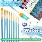 58 Pack Watercolor Paint Set, 48 Colors Watercolor Pan with 10 Paint Brushes for Beginners, Artists, Kids & Adults to Watercolor Paint, Bullet Journal, Calligraphy Practice - Image 2