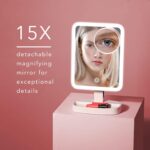 LED Makeup Vanity Mirror with 3 Light Settings and 15x Magnifying Mirror Choose between Soft Warm, Natural Daylight, or Neutral White Lights Dimmable Countertop Cosmetic Mirror - Image 4
