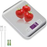 USB Rechargeable Baking Digital Scales 10kg/1g, Kitchen Scale for Food Cooking Coffee, Stainless Steel Anti Fingerprint with Accuracy LCD Display