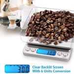 Digital Kitchen Scale 3000g 0.01oz/ 0.1g Pocket Cooking Scale Mini Food Scale Pro Electronic Jewelry Scale with Back Lit LCD Display Tare & PCS Functions Stainless Steel Batteries Included - Image 2