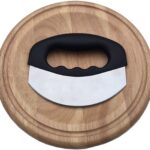 Mezzaluna Chopper with Cutting Board Set Rocker Knife Mincing Knife with Cover and Herb Board Round Wooden Curved Board