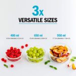 Set of 3 Stackable Glass Round Containers Lunch Box for Food Storage, Freezer, Microwave & Oven Dishwasher Safe, BPA Free Airtight SnapLock Lids(Different Sizes) - Image 4