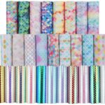 28 Pieces 8x6 Inch Mermaid Scales Faux Leather Sheets for Leather Bows and Earrings Making Include 4 Kinds Mermaid Scales Leather Sheets - Image 4