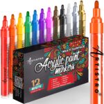Paint Pens for Rock Painting, Ceramic, Porcelain, Glass, Wood, Fabric, Canvas. Set of 12 Acrylic Paint Markers Medium Tip