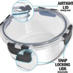 Set of 3 Stackable Glass Round Containers Lunch Box for Food Storage, Freezer, Microwave & Oven Dishwasher Safe, BPA Free Airtight SnapLock Lids(Different Sizes) - Image 2