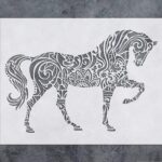 GSS Designs Horse Wall Decor Stencil Mandala Horse Stencil Laser Cut Painting Stencil Floor Wall Tile Fabric Wood Stencils Reusable Template for Wall Decals Transfer(SL 022)(12x16 Inch)