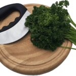 Mezzaluna Chopper with Cutting Board Set Rocker Knife Mincing Knife with Cover and Herb Board Round Wooden Curved Board - Image 3